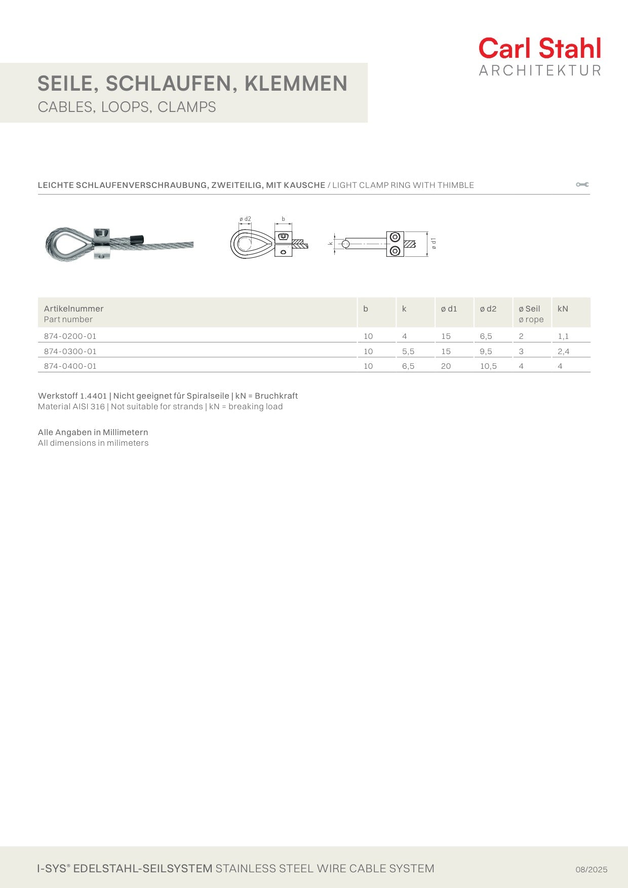 Carl Stahl Light loop clamp ring with thimble 874