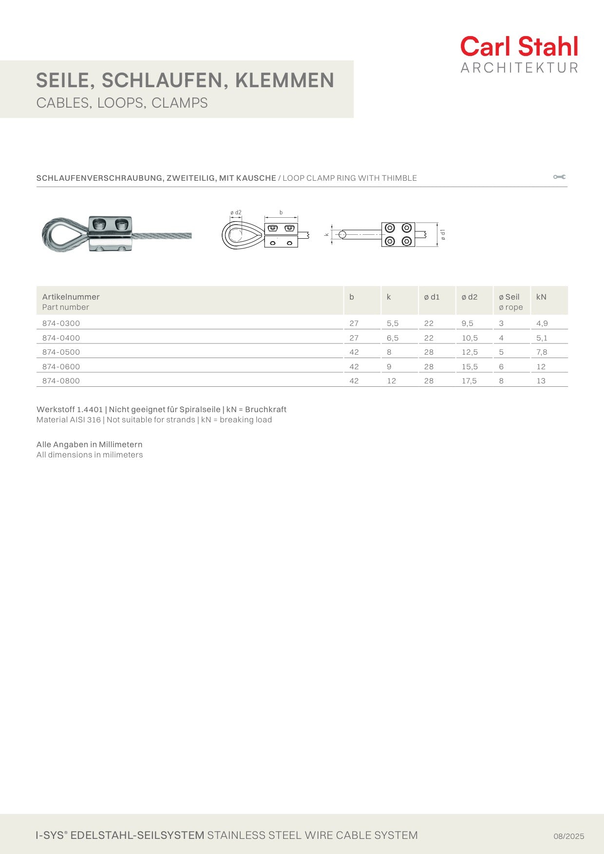 Carl Stahl Loop clamp ring with thimble 874