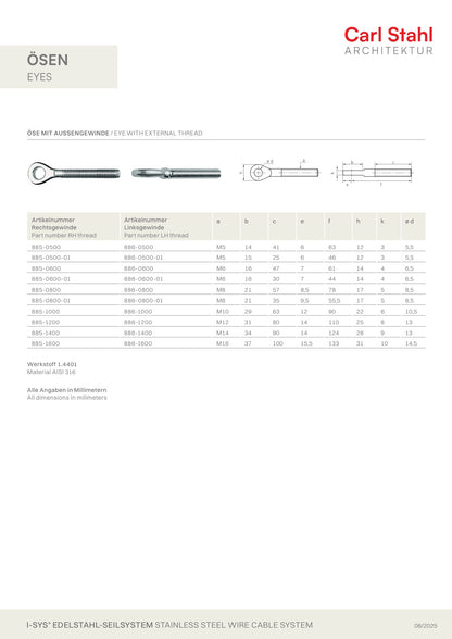 Carl Stahl Eye with external thread 885/886