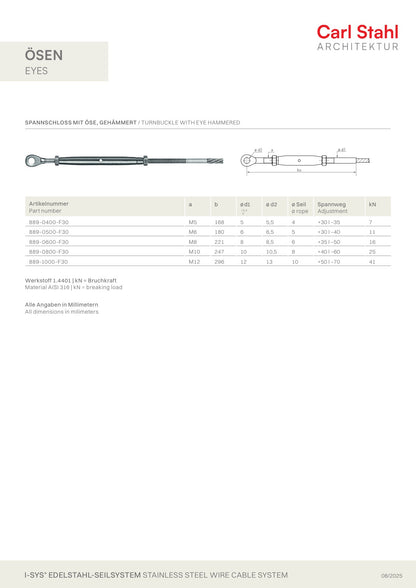 Carl Stahl Turnbuckle with eye, hammered 889