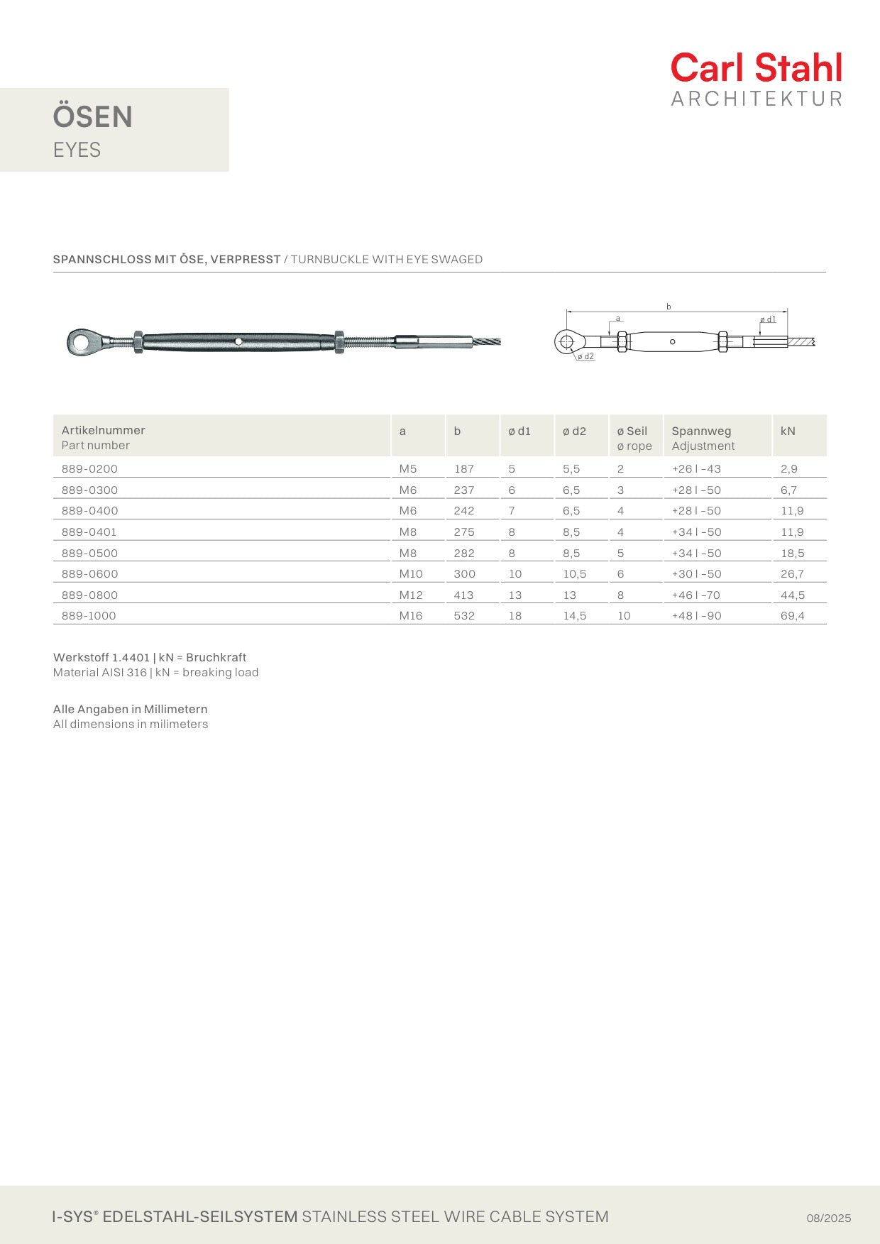 Carl Stahl Turnbuckle with eye, swaged 889