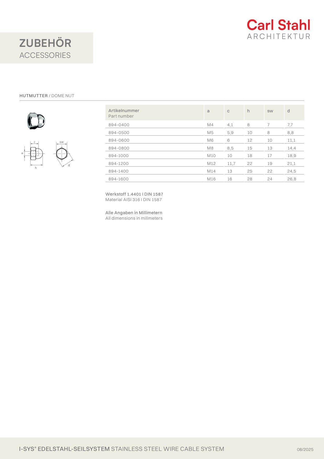 Carl Stahl Dome nut DIN1587 894