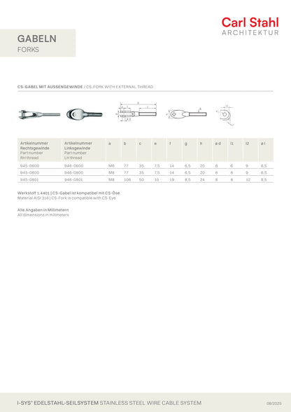 Carl Stahl CS-Fork with external thread 945
