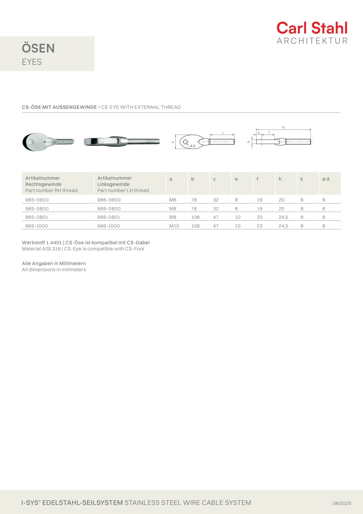 Carl Stahl CS-Eye small, with external thread M8 985/986