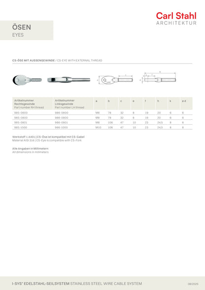Carl Stahl CS-Eye small, with external thread M8 985/986