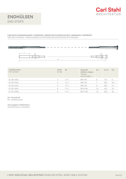 Carl Stahl I-SYS Stainless steel end stops IK150