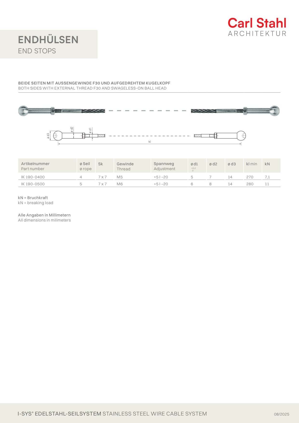 Carl Stahl I-SYS Stainless steel end stops IK190