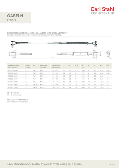 Carl Stahl I-SYS Stainless steel wire rope assembly IK310