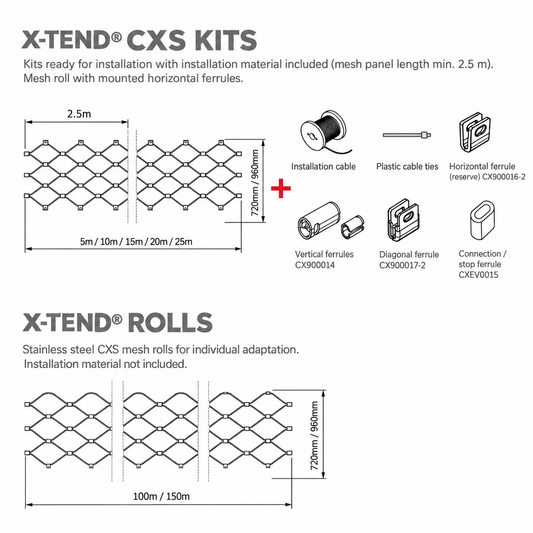 Carl Stahl X-TEND® nerūdijančiojo plieno trosų tinklo CXS MW 40 mm montavimo rinkinys